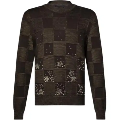 Lv Damier Embroidered Long Sleeved Crewneck
