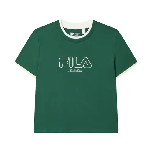 FILA ORIGINALE T Shirts Women's Forest Green GN Crew Neck Moderate Straight Fit