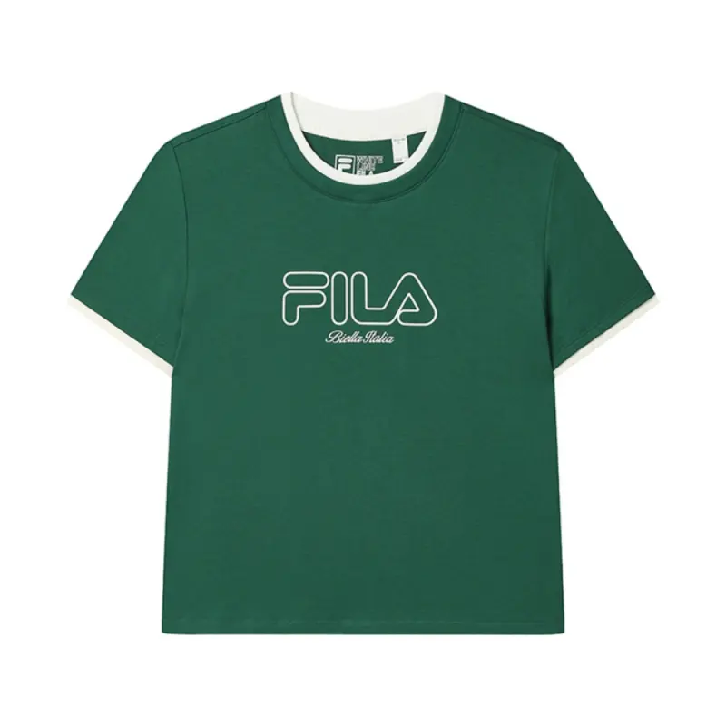 FILA ORIGINALE T Shirts Women's Forest Green GN Crew Neck Moderate Straight Fit