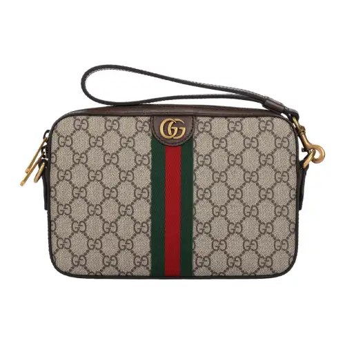 GUCCI Ophidia Canvas With Leather Trim Camera Bag, Crossbody Bag, Shoulder Bag Unisex Ebony & Brown