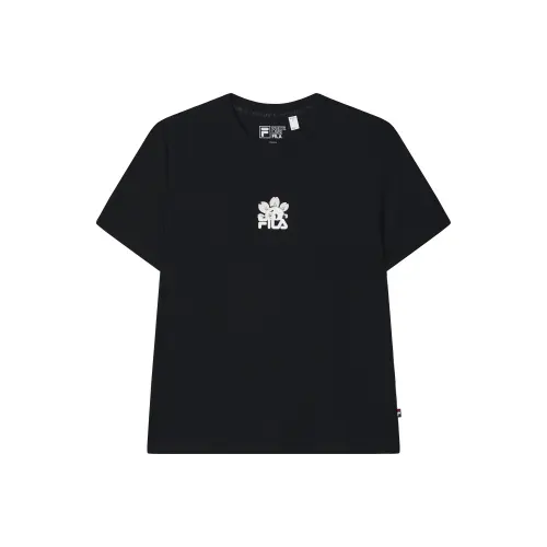 FILA Heritage T Shirts Women's Jet Black BK Crew Neck Moderate Straight Fit
