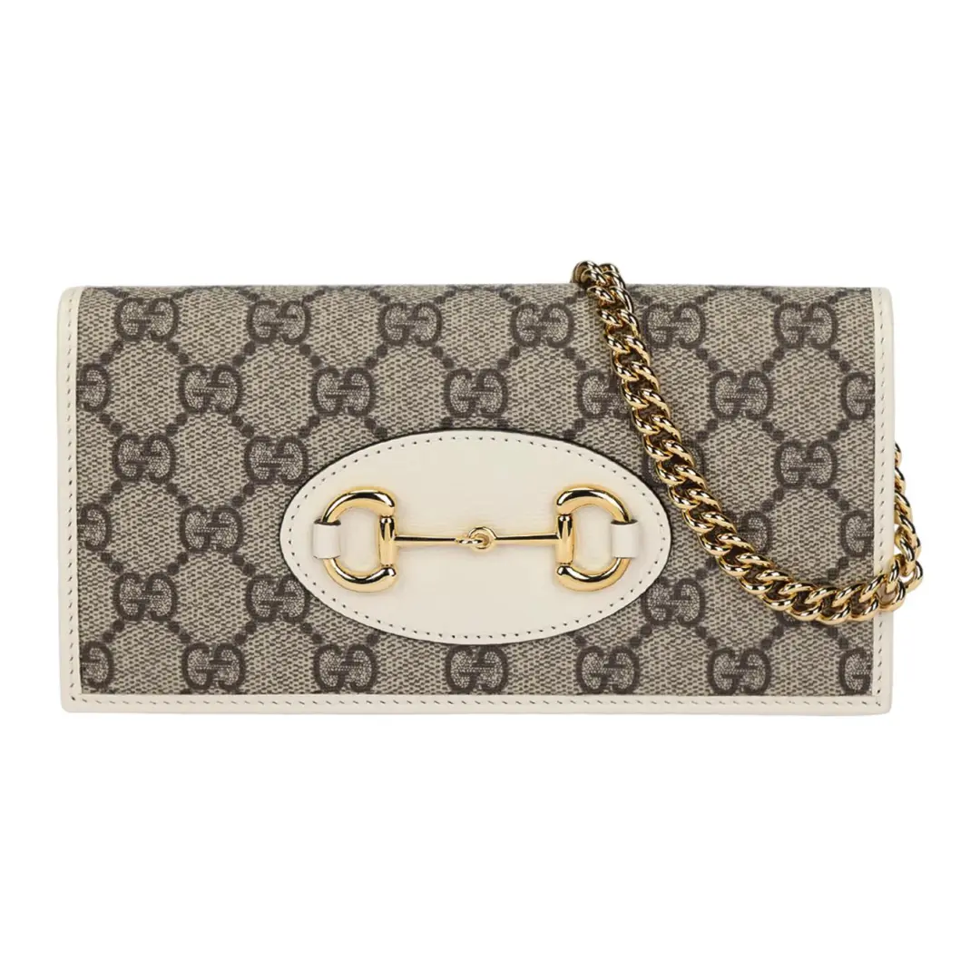 GUCCI Horsebit 1955 Canvas With Leather Shoulder Bag, Crossbody Bag Women's Ebony & White