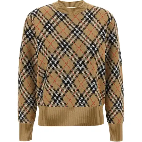 Burberry Checked Knitted Crewneck Jumper