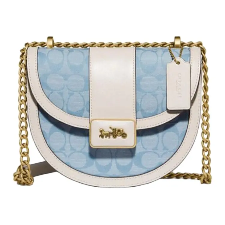 COACH Alie Cow Leather With Fabric Crossbody Bags Small Women's White & Denim Blue