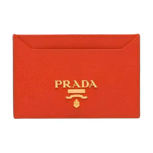 PRADA Saffiano Short Leather Card Holder Women's Orange