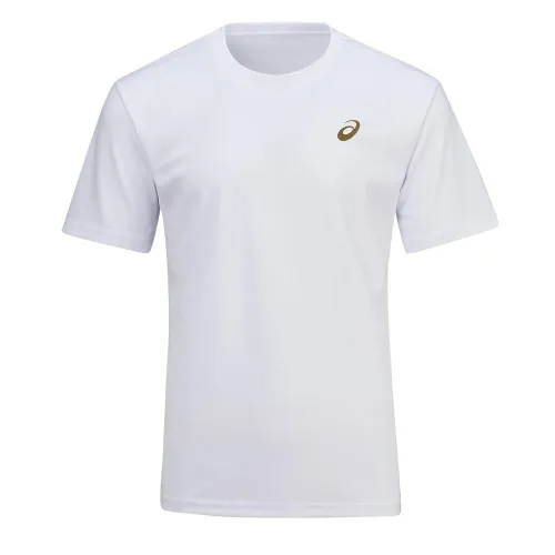 ASICS T Shirts Unisex White Crew Neck Moderate Straight Fit