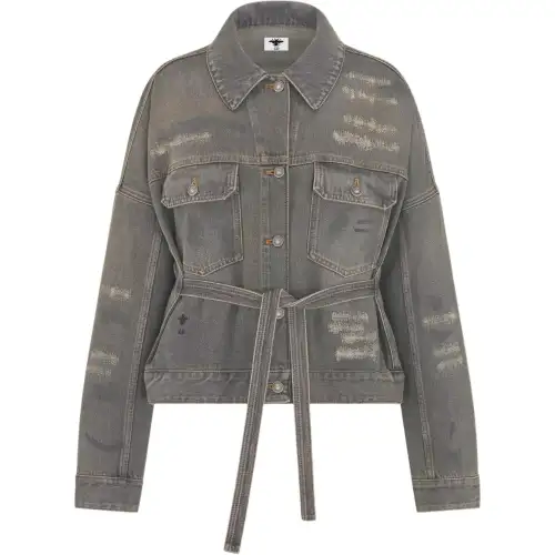 DIOR Denim Jackets Women's Gray Lapel Moderate Straight Fit