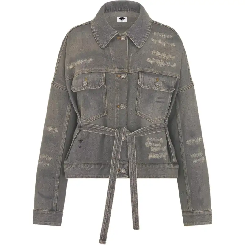 DIOR Denim Jackets Women's Gray Lapel Moderate Straight Fit
