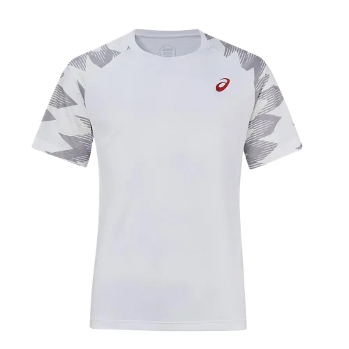ASICS T Shirts Men's Gray Crew Neck Moderate Straight Fit