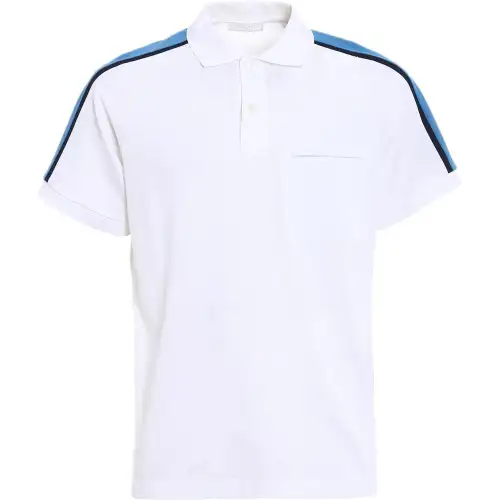 PRADA Polo Shirts Men's White Polo Collar Moderate Straight Fit