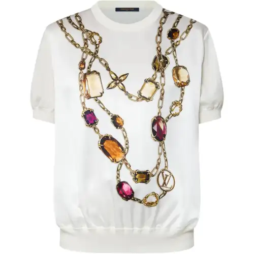 LOUIS VUITTON Trompe L'Oeil Necklace Print Knit Top