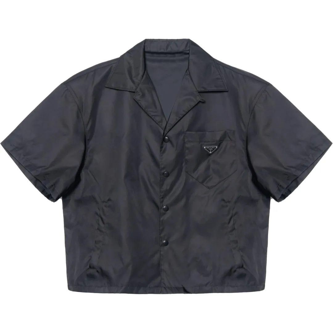 PRADA Re Nylon Short Sleeve Cropped Bowling Shirt