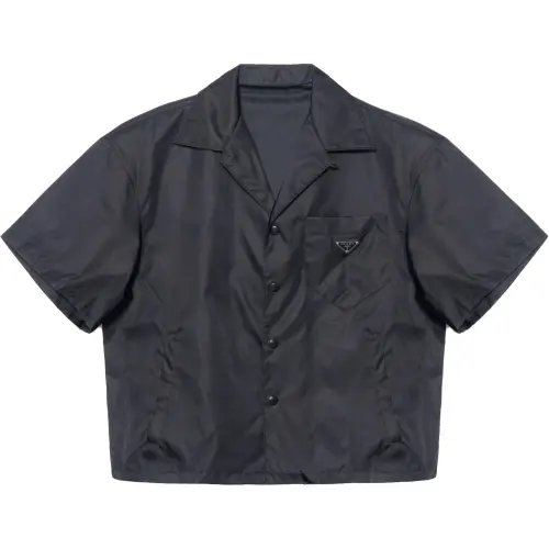 PRADA Re Nylon Short Sleeve Cropped Bowling Shirt