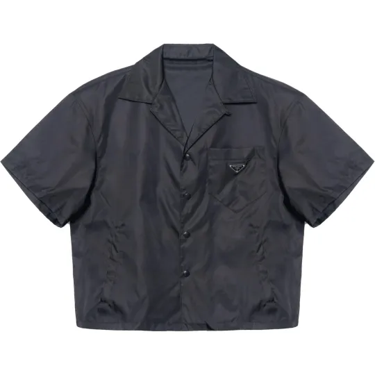 PRADA Re Nylon Short Sleeve Cropped Bowling Shirt