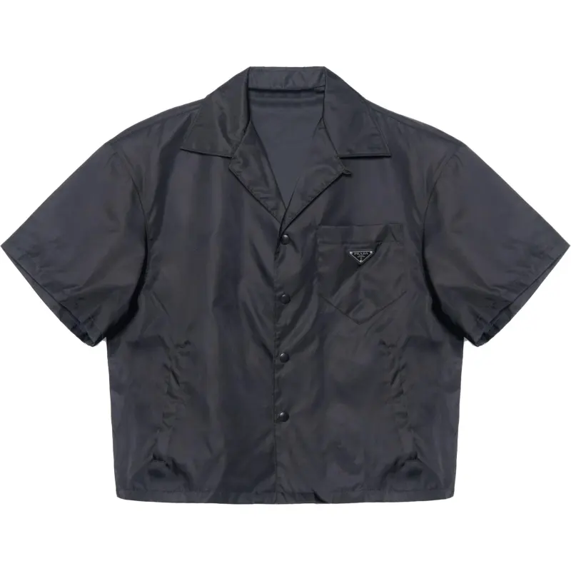 PRADA Re Nylon Short Sleeve Cropped Bowling Shirt