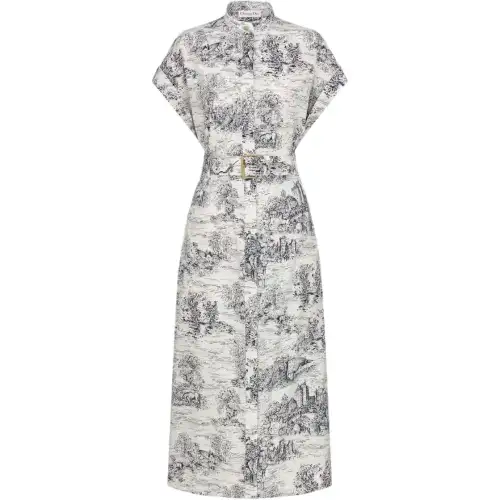 Christian DIOR All Over Patterned Belted Short Sleeved Dress