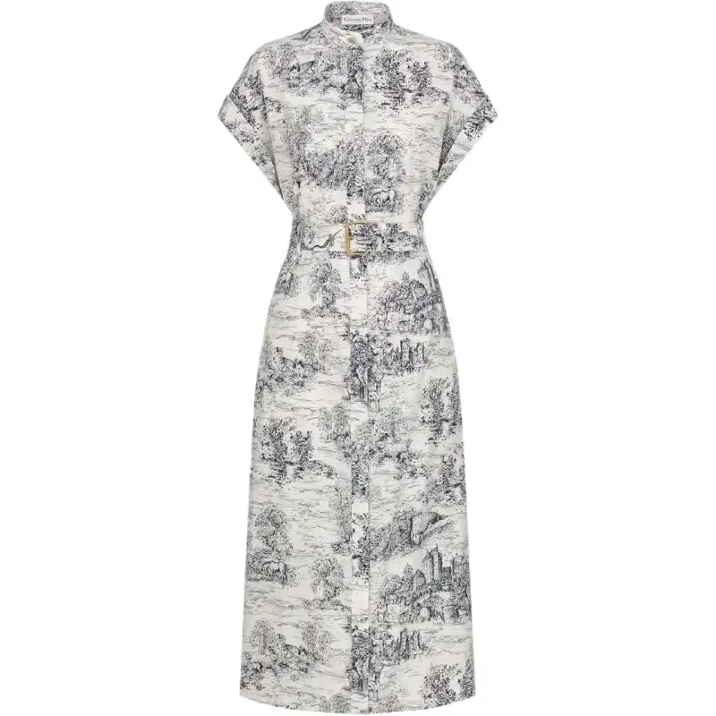 Christian DIOR All Over Patterned Belted Short Sleeved Dress