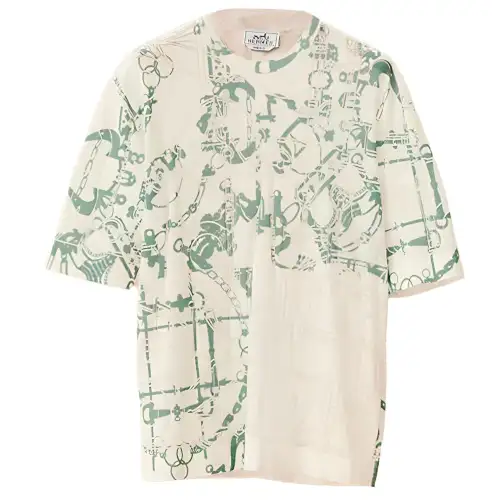 HERMES T Shirts Men's Multicolor Crew Neck Moderate Straight Fit