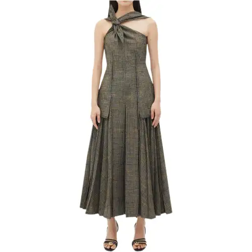 Bottega Veneta Viscose And Silk Criss Cross Long Dress With Knot Sleeveless Dress Women's Multicolor