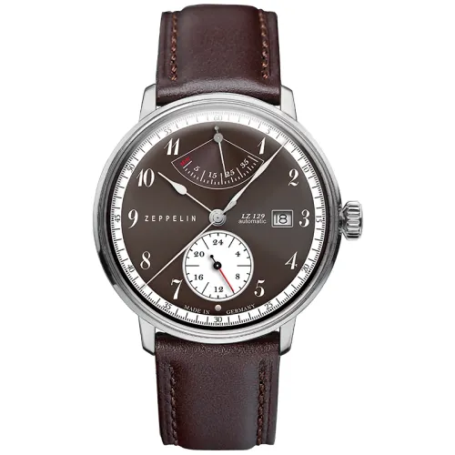 ZEPPELIN Zibolin Hindenburg series automatic mechanical movement energy storage display 24-hour display men's watch German watch brown dial stainless steel case cowhide strap