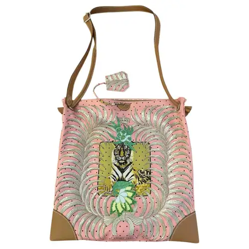 HERMES Silk, Swift Calfskin Handbag, Crossbody Bag, Shoulder Bag Women's Pink Multicolor