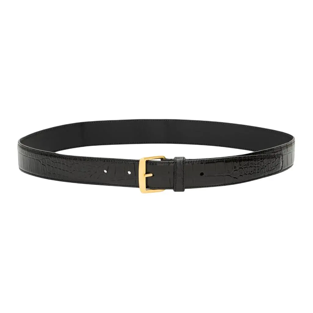 SAINT LAURENT Calfskin Leather Belts Women's Black 3cm