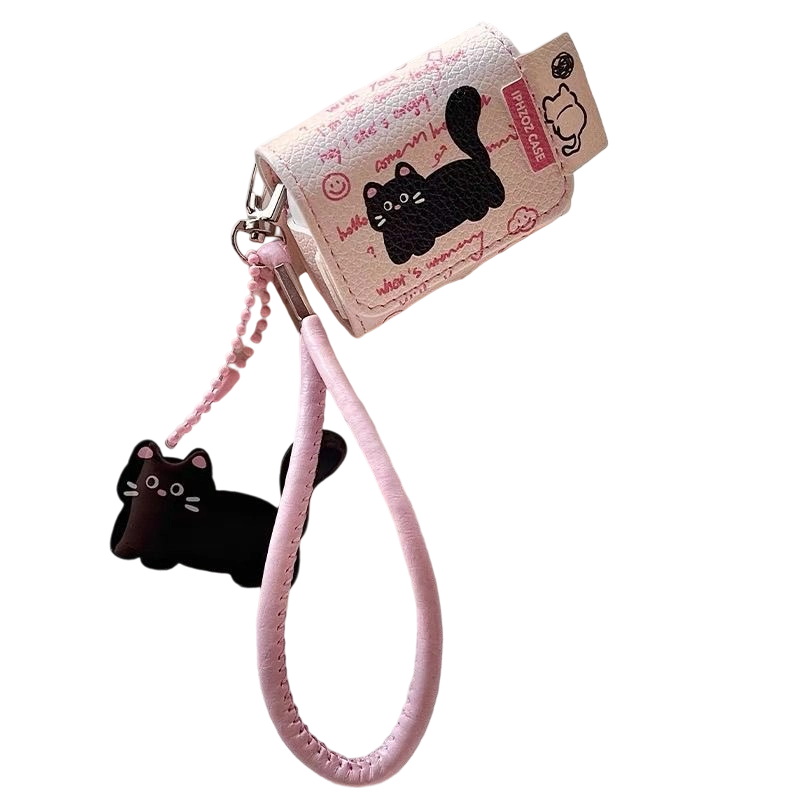 Ukaiyue is suitable for Edifier Hua Zai Zero Air/Hua Zai Zero CLip/Comfo CLip leather, cute foundation black cat for girlfriend and wife girly heart Bluetooth protective case, anti-fall, dust-proof, durable, non-fading software, headphone case