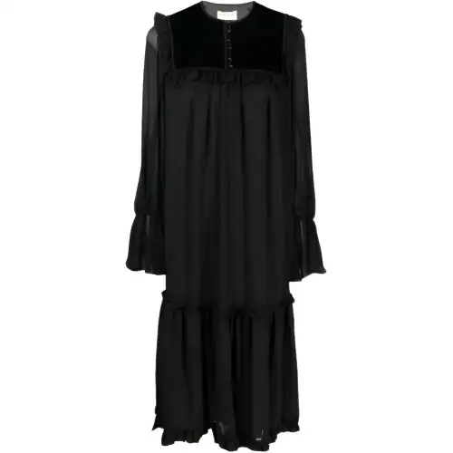 SAINT LAURENT Long Sleeved Dresses Women's Black Crew Neck