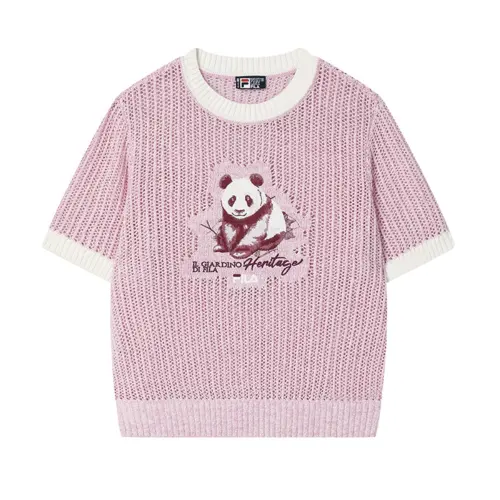 FILA Heritage T Shirts Women's Snow White Purple VT Crew Neck Moderate