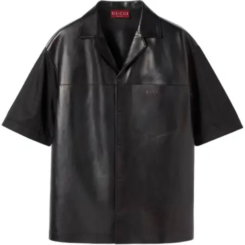 GUCCI Shirts Men's Black Cuban Collar Moderate