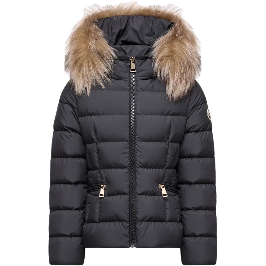Детская куртка Moncler Boedette Hooded Shearling-Trimmed Down Jacket Logo (черная)