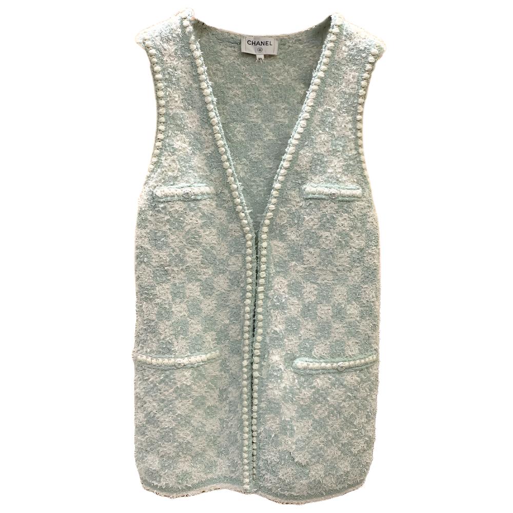 CHANEL Vests Women's Mint Green V Neck Moderate Other