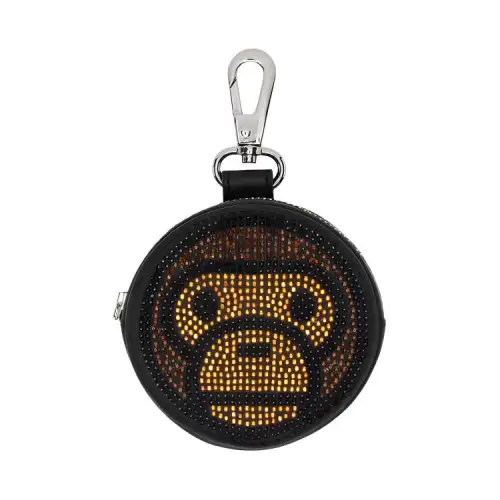 A BATHING APE Cow Leather Coin Purse Regular Women's Black