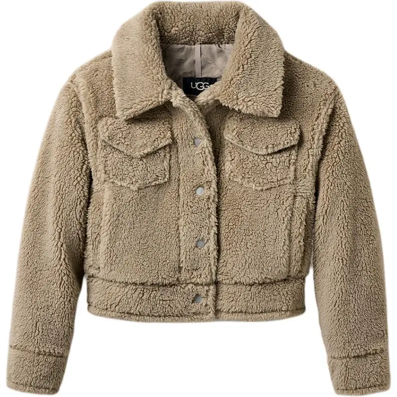 UGG Velvet Jackets Women's Pebble Gray Lapel Moderate