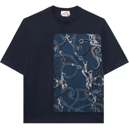 HERMES T Shirts Men's Blue Crew Neck Moderate