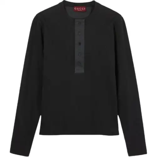 GUCCI Polo Shirts Men's Black Crew Neck Moderate Other