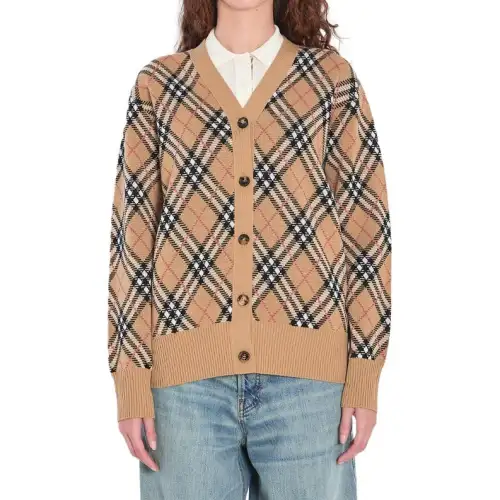 Burberry Checked Button-Up Knitted Cardigan