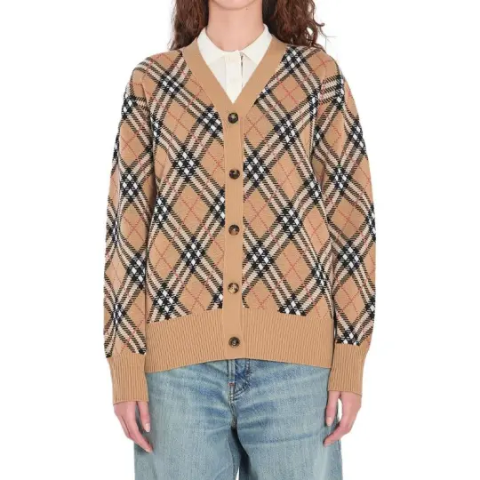 Burberry Checked Button-Up Knitted Cardigan