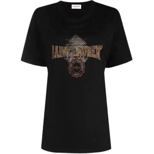 SAINT LAURENT T Shirts Women's Black Crew Neck Moderate Straight Fit