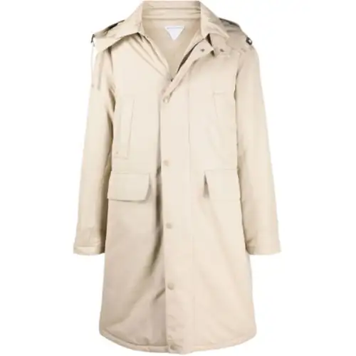 Bottega Veneta Coats Men's Ecru Hooded Moderate Straight Fit