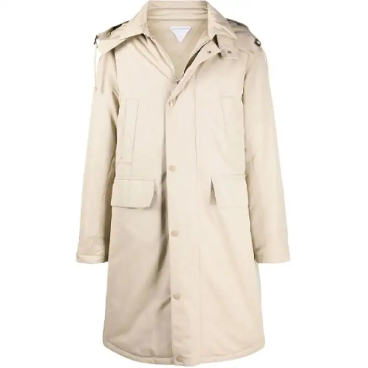 Bottega Veneta Coats Men's Ecru Hooded Moderate Straight Fit