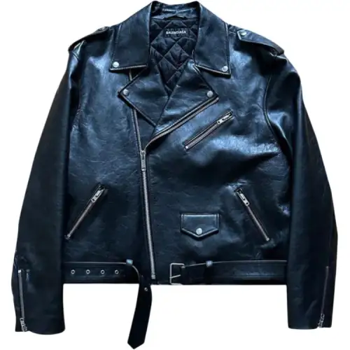 Balenciaga Campaign Logo Biker Leather Jacket