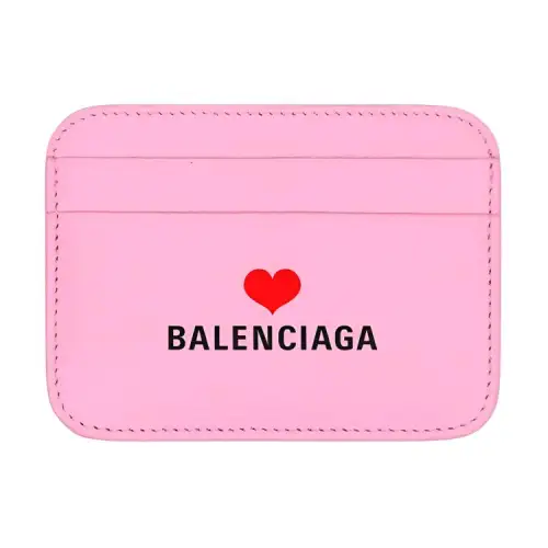 Balenciaga Solid Color Grain Cow Leather Card Holder Regular Women's Pink