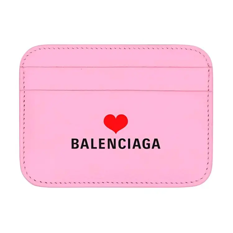 Balenciaga Solid Color Grain Cow Leather Card Holder Regular Women's Pink
