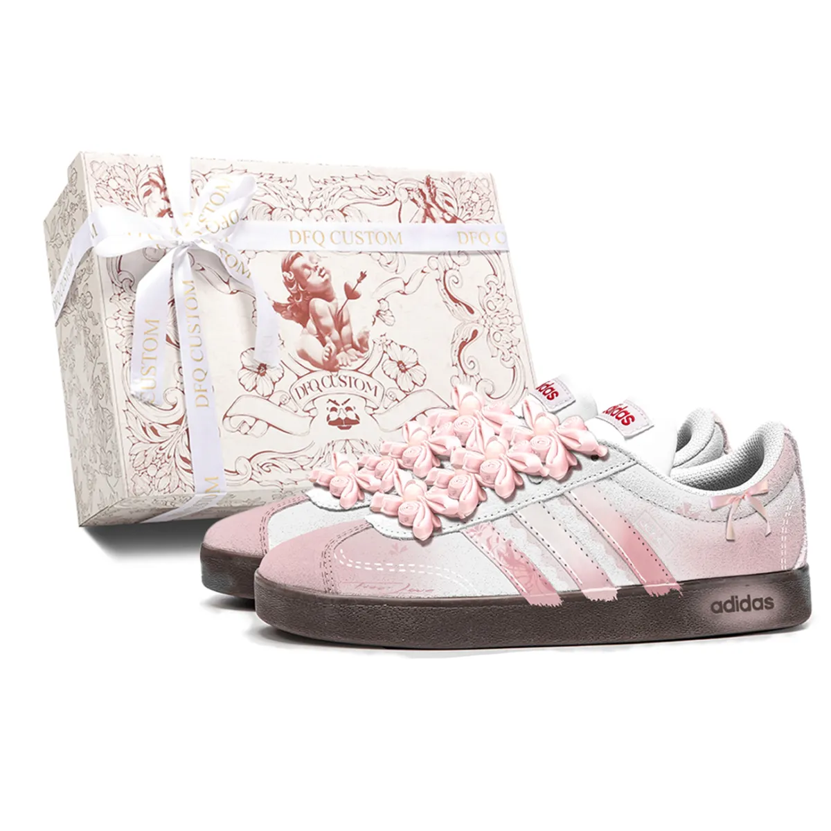 Adidas VL COURT 2.0 Crimson Abrasion Resistant Abrasion Resistant Low top Skateboard Shoes Unisex Pink White