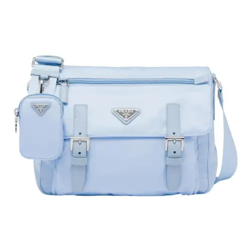 PRADA Recycled Nylon Blend Fabric Crossbody Bag, Shoulder Bag Women's Light Blue