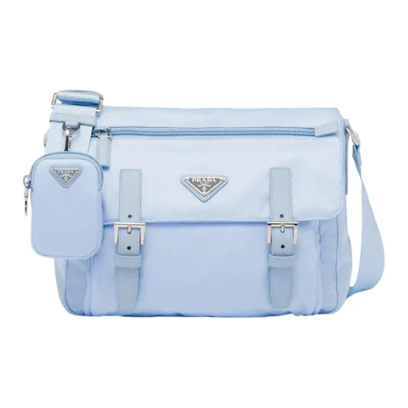 PRADA Recycled Nylon Blend Fabric Crossbody Bag, Shoulder Bag Women's Light Blue