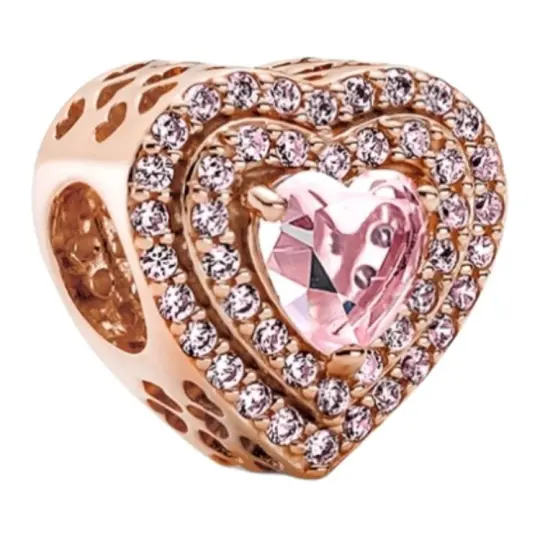 Pandora Gold Plated, Copper, Silver Alloy, Glass, Synthetic Cubic Zirconia Jewelry Accessories Unisex Rose Gold