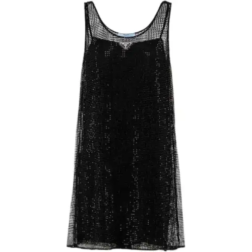 PRADA Sleeveless Dresses Women's Black Crew Neck Thin