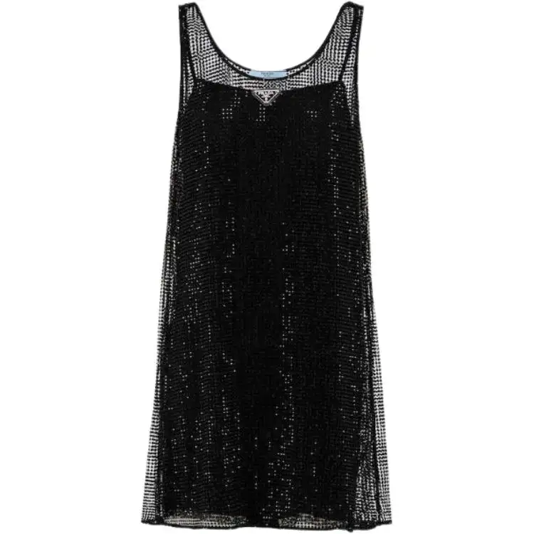 PRADA Sleeveless Dresses Women's Black Crew Neck Thin